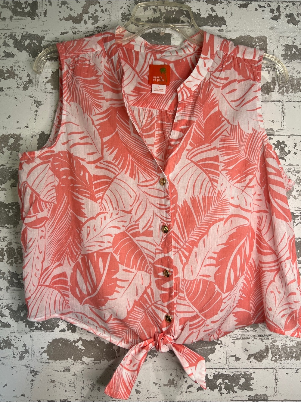 hearts of palm Coral and White Tropical Tie-Front Camisole